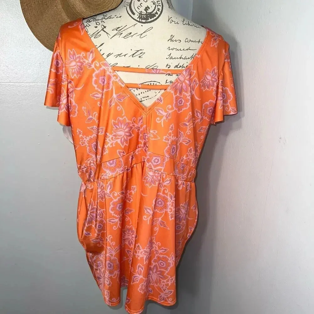 Swim by Cacique, 24, nectarine‎ floral No closure, pull-on sewn in cups tankini￼